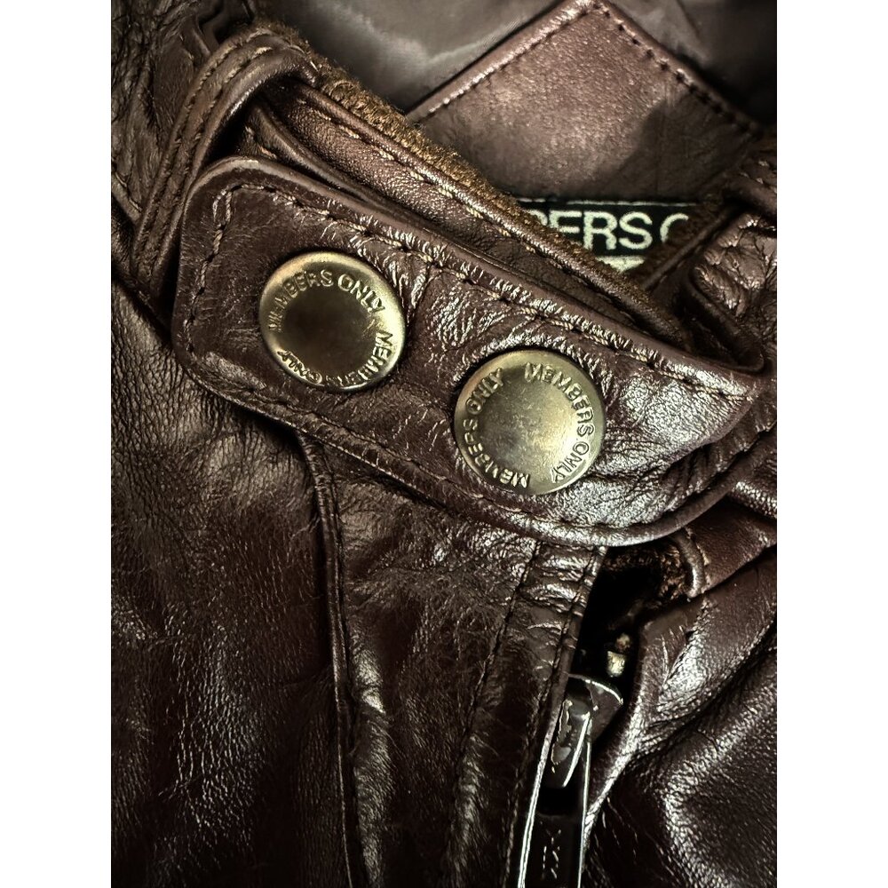 Members Only Men's Chocolate Brown Leather Bomber Jacket 42 - Picture 8 of 16